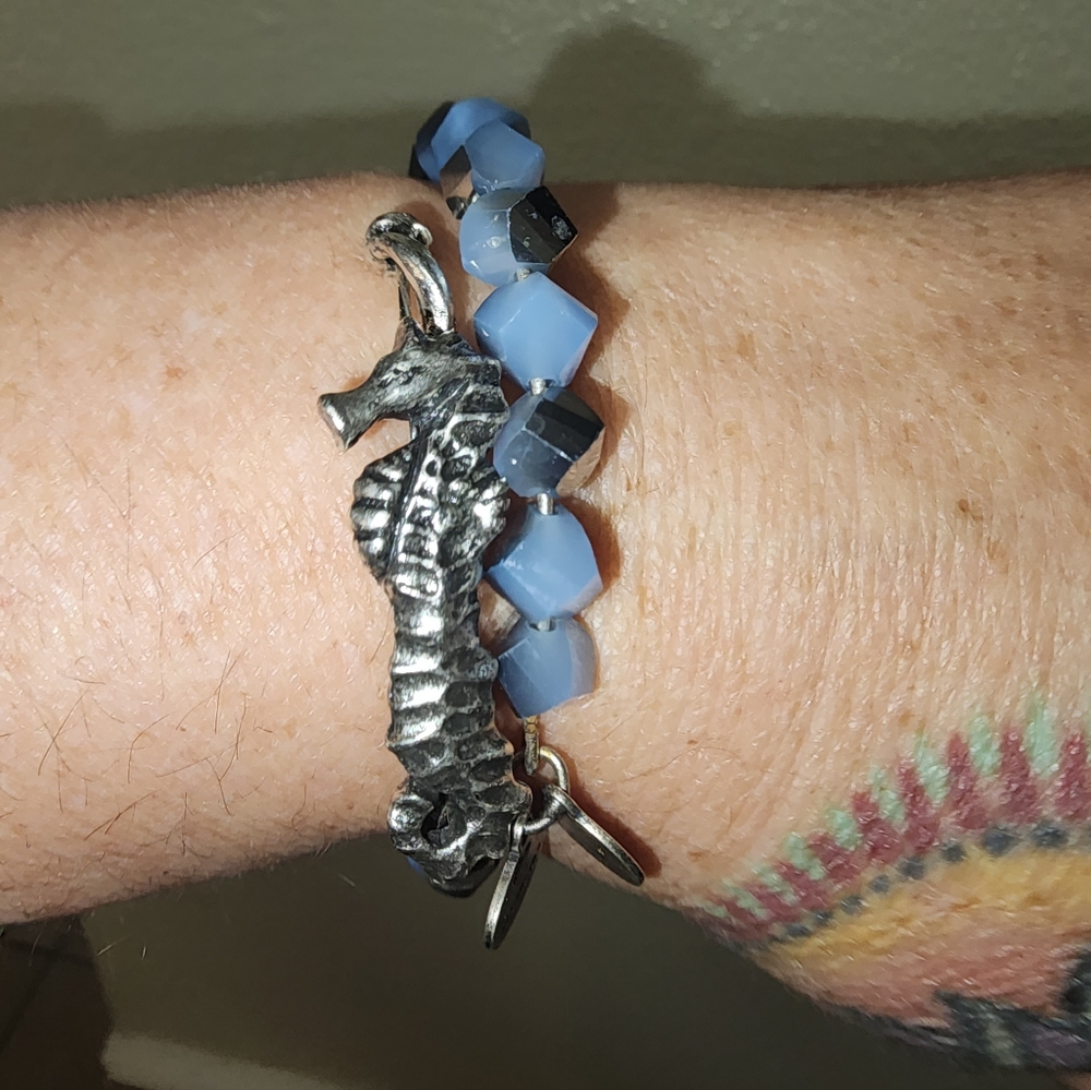 Seahorse Blue Beaded Stretch Bracelet